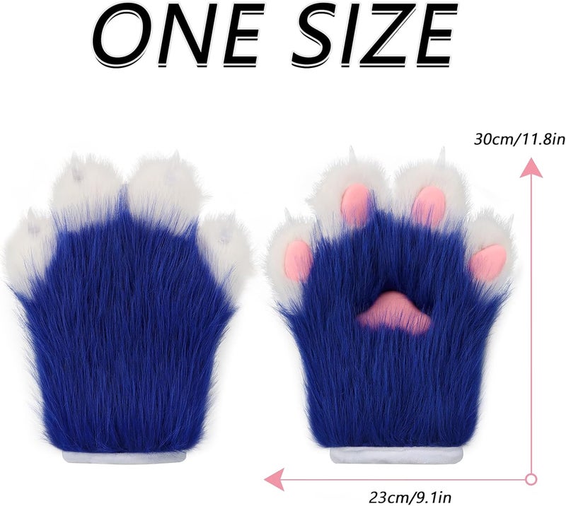 hbbhml Faux Fur Plush Furry Cat Claw Gloves Fursuit Animal Fox Paws Mittens Halloween Cosplay Costume Accessories for Adult - Image 2